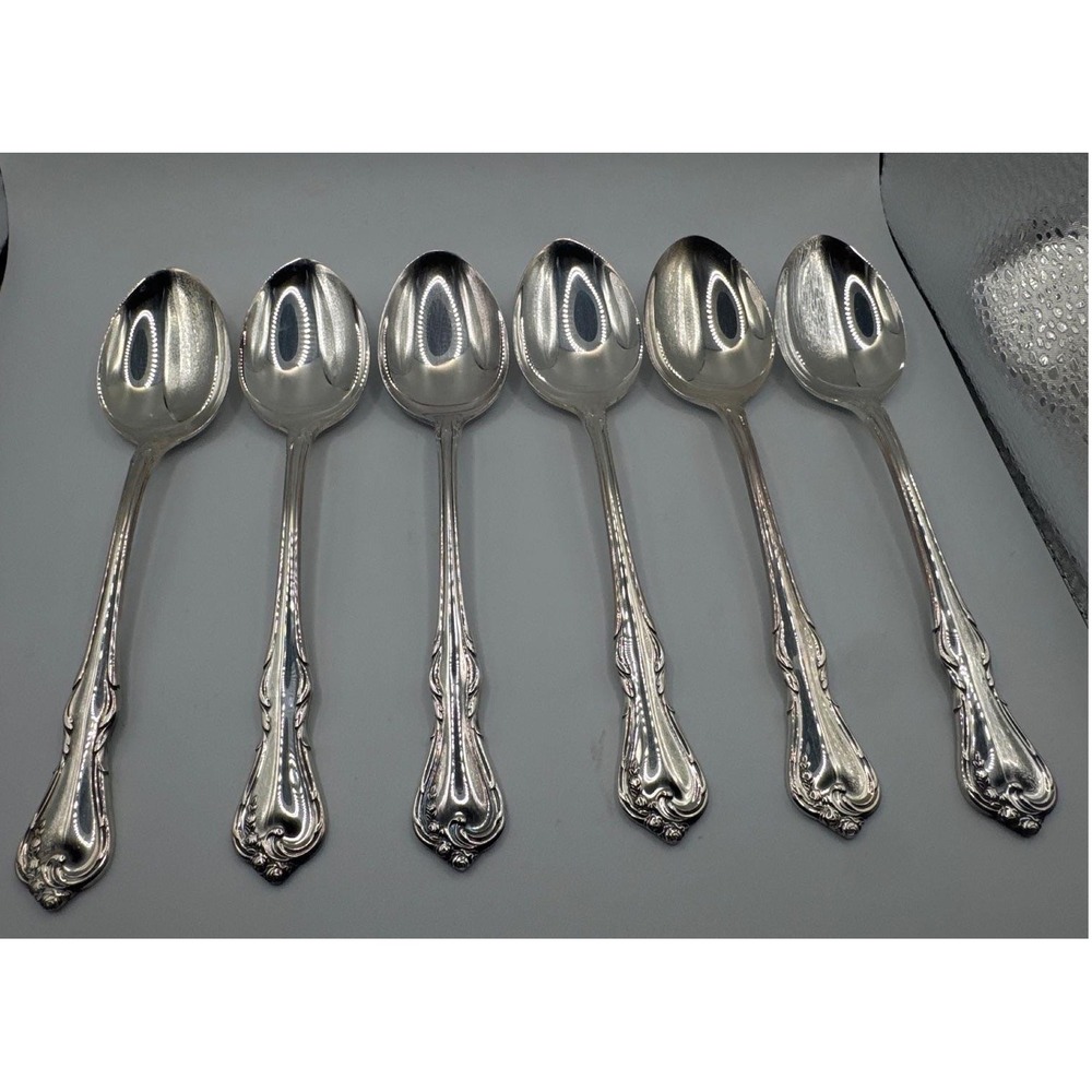 Reed & Barton Cottage Rose Silverplate Tablespoons Set of 6 Floral 6.25in